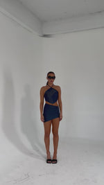Load and play video in Gallery viewer, DENIM MINI ASYMMETRIC SKIRT
