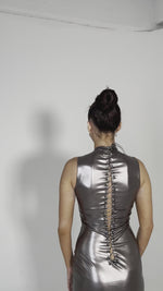 Load and play video in Gallery viewer, ASYMMETRIC TURTLENECK LACE UP DRESS

