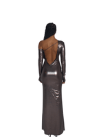 Load image into Gallery viewer, CHROME OFF-THE-SHOULDER DRESS WITH ASYMMETRIC OPEN BACK DETAIL - SIREN THE BRAND
