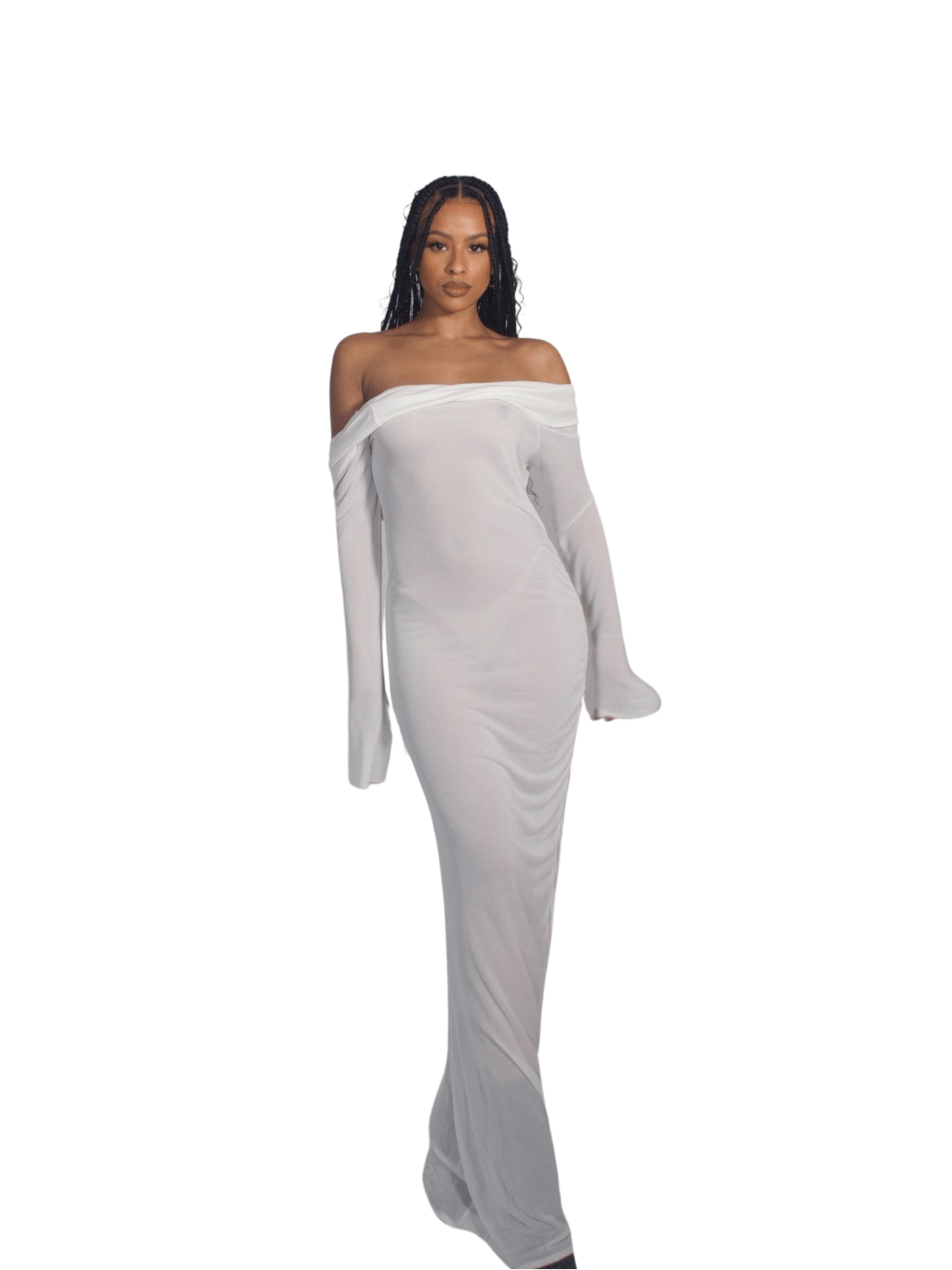 KNITTED OFF-THE-SHOULDER DRESS WITH DRAPE OPEN BACK DETAIL - SIREN THE BRAND