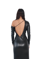 Load image into Gallery viewer, LEATHER OFF-THE-SHOULDER DRESS WITH ASYMMETRIC OPEN BACK DETAIL - SIREN THE BRAND
