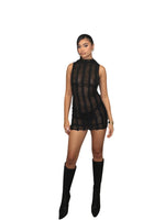 Load image into Gallery viewer, STRIPED SHEER RUFFLED MINI LACE UP DRESS
