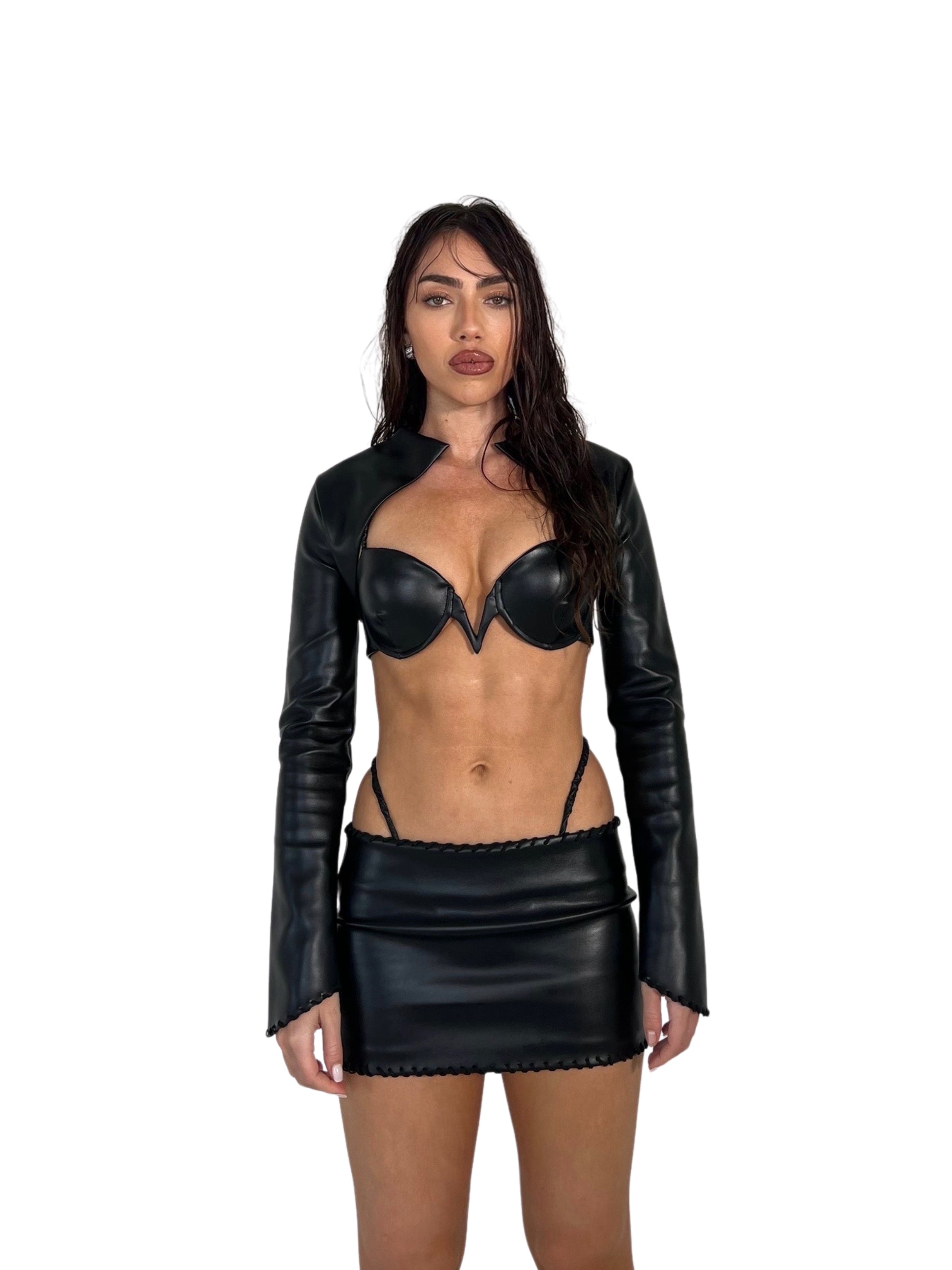 CROPPED LEATHER CREST JACKET - SIREN THE BRAND