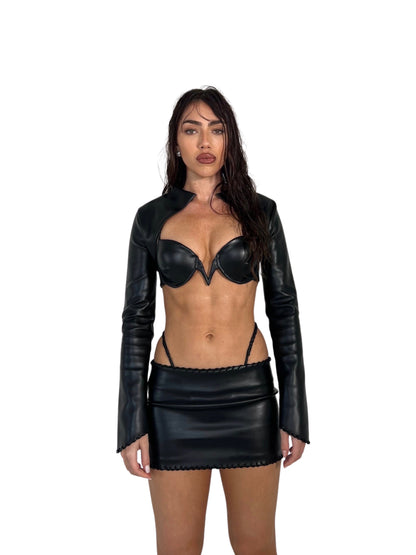 CROPPED LEATHER CREST JACKET - SIREN THE BRAND